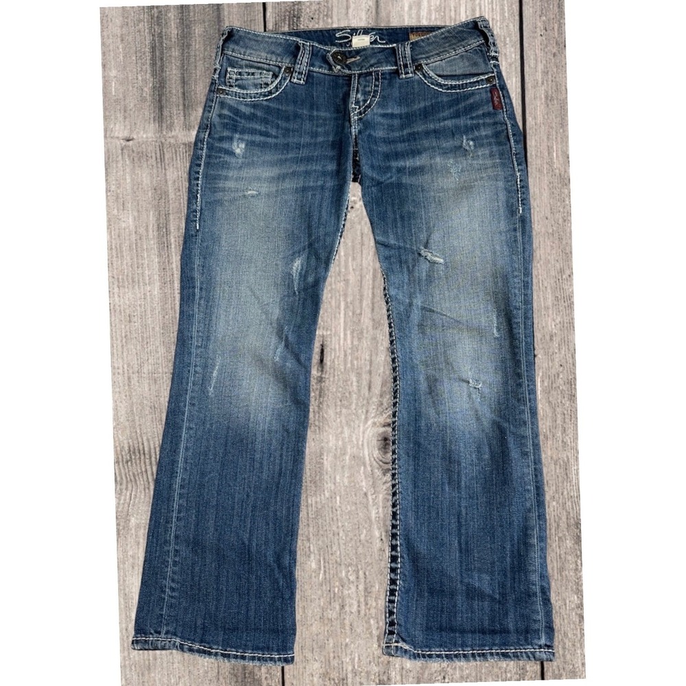 Silver Jeans‎ Co Tuesday Capri Low Rise Distressed Denim Women's 27 Western Boho